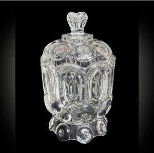 SMITH GLASS Clear Moon & Stars Pedestal Sugar Bowl & Lid VINTAGE